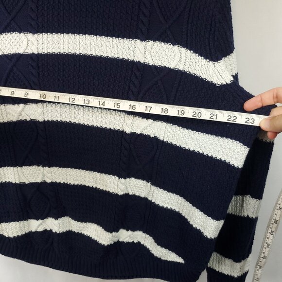 Gap Chunky Knit Turtleneck Navy Blue White Stripe Lng Slv Sweater Sz XL - Picture 11 of 12